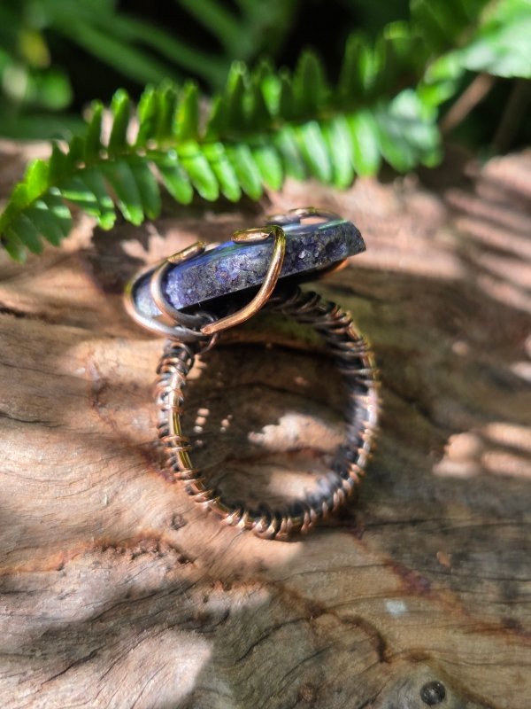Blue Druzy Agate Copper Wire Wrapped Ring - Jewellery Australia
