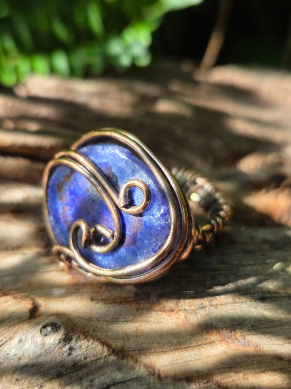 Blue Druzy Agate Copper Wire Wrapped Ring - Jewellery Australia