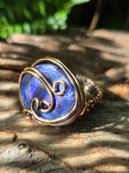 Blue Druzy Agate Copper Wire Wrapped Ring - Jewellery Australia