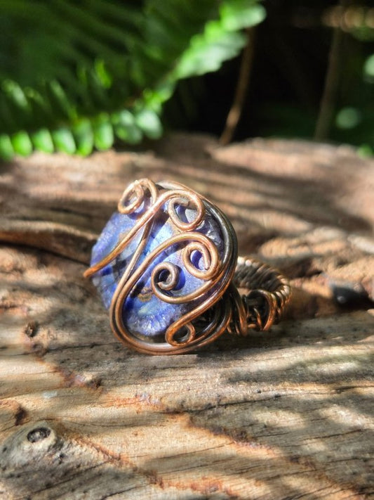 Blue Druzy Agate Copper Wire Wrapped Ring - Jewellery Australia