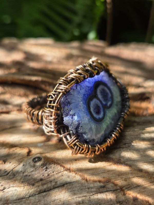 Blue Druzy Agate Copper Wire Wrapped Ring - Jewellery Australia