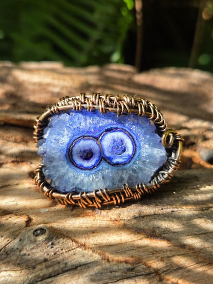 Blue Druzy Agate Copper Wire Wrapped Ring - Jewellery Australia