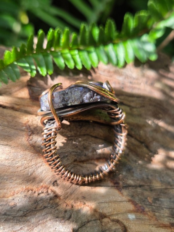 Blue Druzy Agate Copper Wire Wrapped Ring - Jewellery Australia