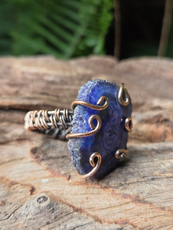 Blue Druzy Agate Copper Wire Wrapped Ring - Jewellery Australia