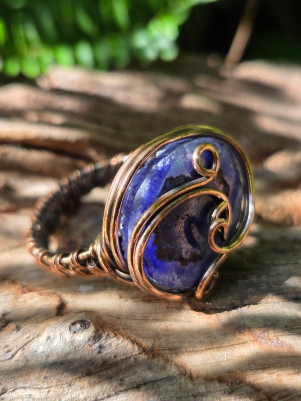 Blue Druzy Agate Copper Wire Wrapped Ring - Jewellery Australia