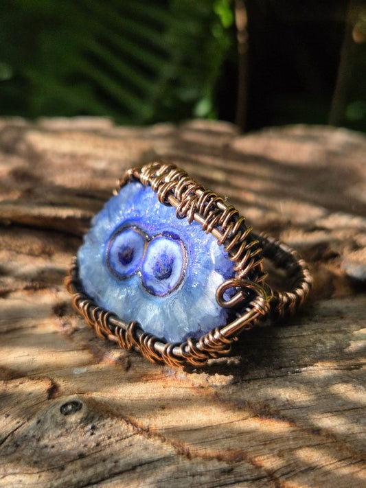 Blue Druzy Agate Copper Wire Wrapped Ring - Jewellery Australia