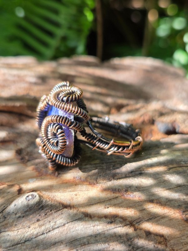 Blue Druzy Agate Copper Wire Wrapped Ring - Jewellery Australia