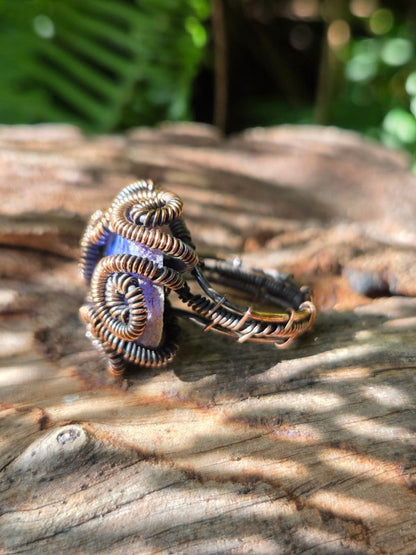 Blue Druzy Agate Copper Wire Wrapped Ring - Jewellery Australia