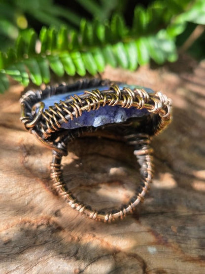 Blue Druzy Agate Copper Wire Wrapped Ring - Jewellery Australia