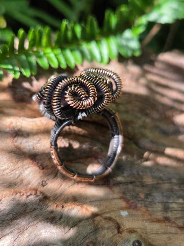Blue Druzy Agate Copper Wire Wrapped Ring - Jewellery Australia