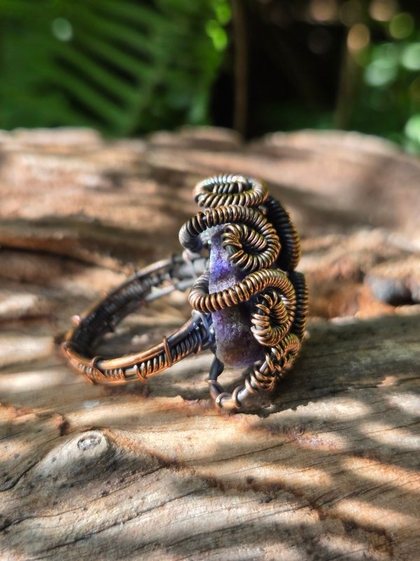 Blue Druzy Agate Copper Wire Wrapped Ring - Jewellery Australia