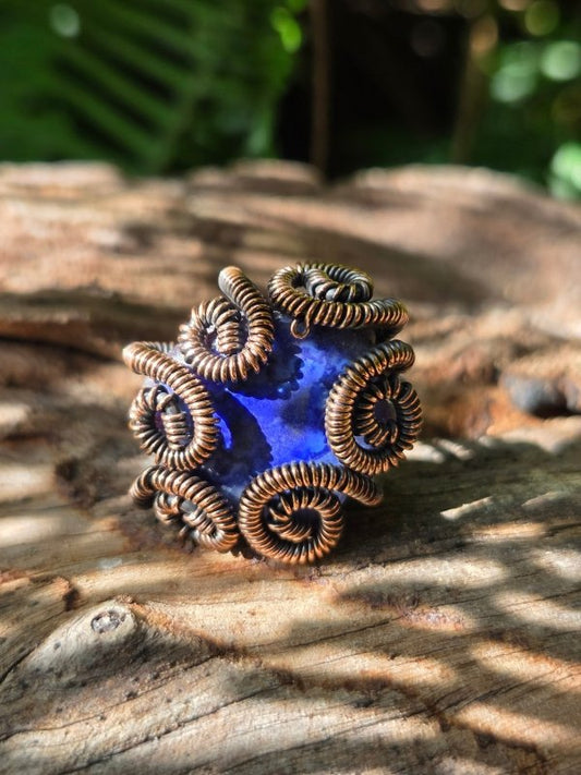 Blue Druzy Agate Copper Wire Wrapped Ring - Jewellery Australia