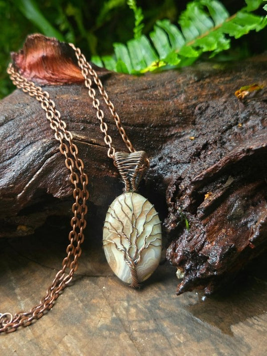 Botswana Agate Copper Wire Wrapped Handmade Pendant Necklace - Jewellery Australia