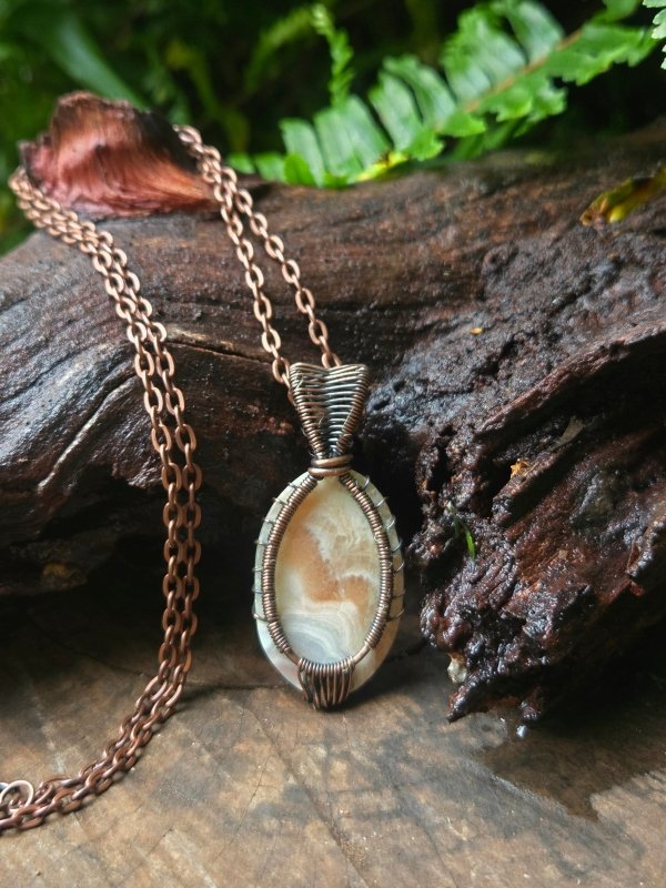 Botswana Agate Copper Wire Wrapped Handmade Pendant Necklace - Jewellery Australia