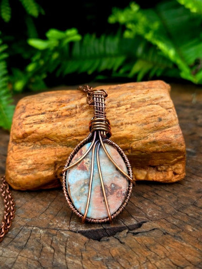 Caribbean Calcite Copper Wire Wrapped Handmade Pendant Necklace - Jewellery Australia