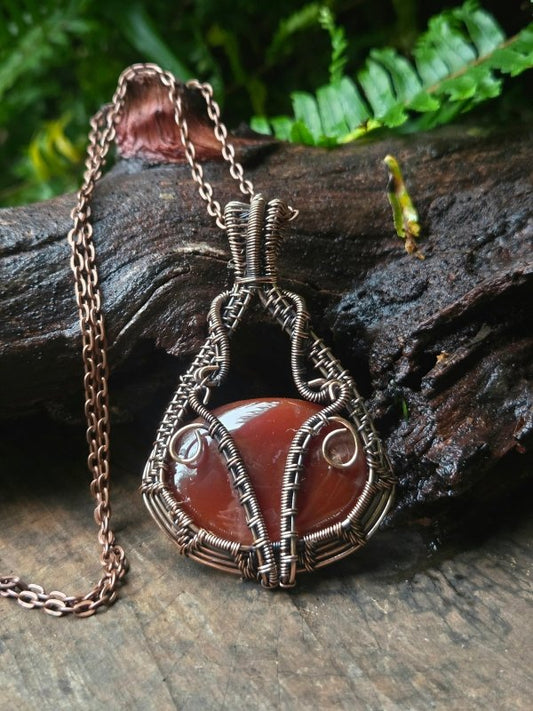 Carnelian Copper Wire Wrapped Handmade Pendant Necklace - Jewellery Australia