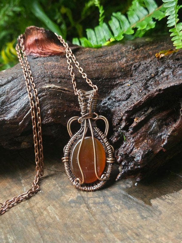 Carnelian Copper Wire Wrapped Handmade Pendant Necklace - Jewellery Australia