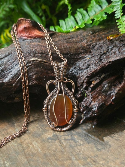 Carnelian Copper Wire Wrapped Handmade Pendant Necklace - Jewellery Australia