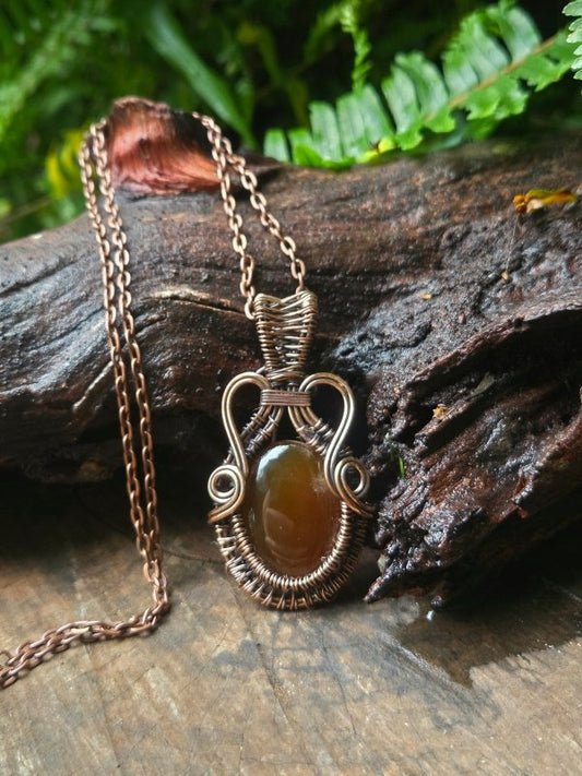 Carnelian Copper Wire Wrapped Handmade Pendant Necklace - Jewellery Australia