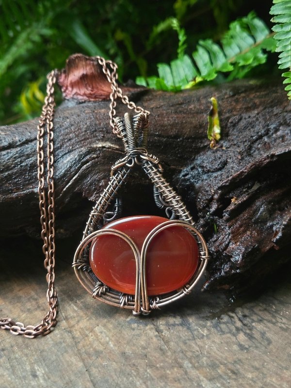 Carnelian Copper Wire Wrapped Handmade Pendant Necklace - Jewellery Australia