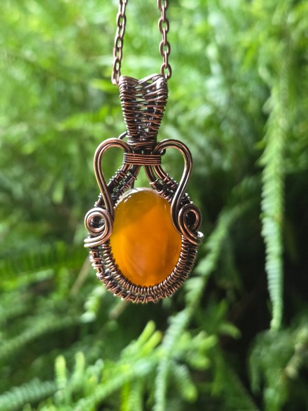 Carnelian Copper Wire Wrapped Handmade Pendant Necklace - Jewellery Australia
