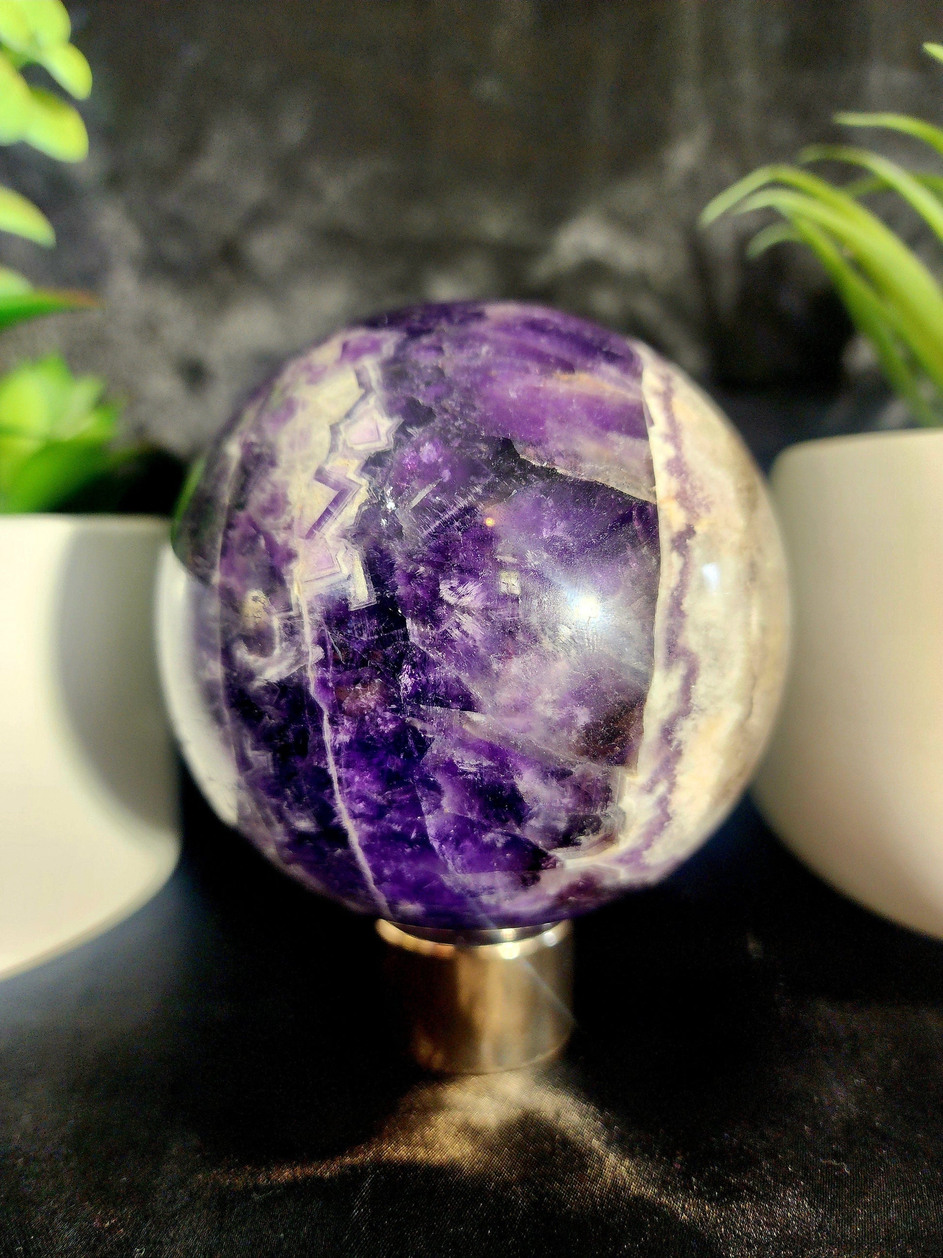 Crystals Chevron Dream Amethyst Crystal Sphere High Quality 974g Australia