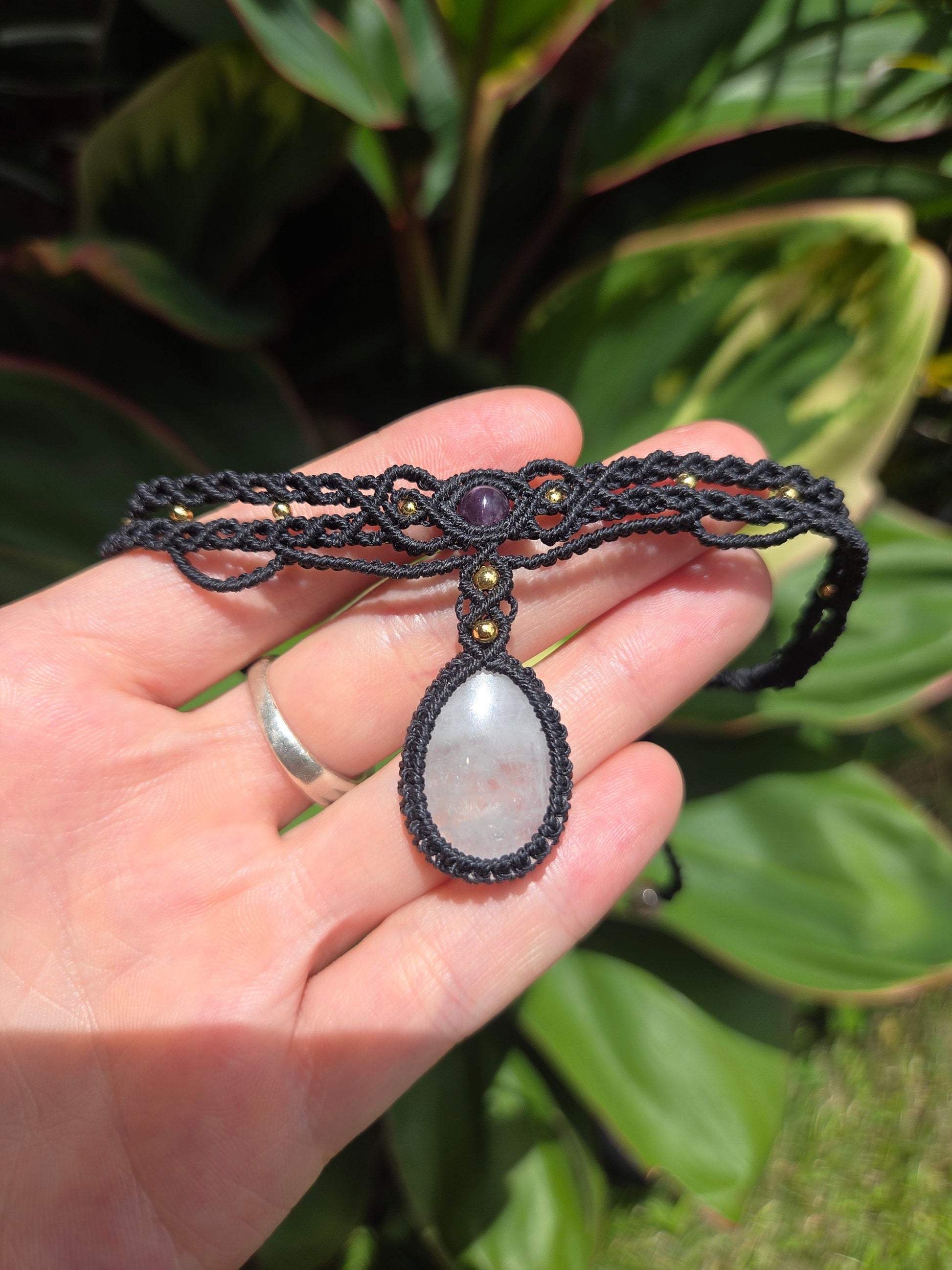 Jewellery Clear Quartz Crystal Macrame Pendant Choker/Necklace