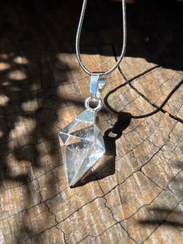 Clear Quartz Double Point Octahedron Silver Pendant Necklace - Jewellery Australia