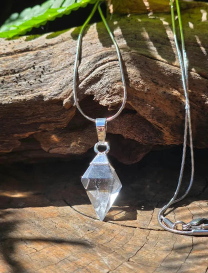 Clear Quartz Double Point Octahedron Silver Pendant Necklace - Jewellery Australia