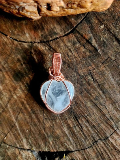 Clear Quartz Heart Copper Wire Wrapped Handmade Pendant - Copper Wire Wrap Crystal Australia