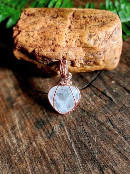 Clear Quartz Heart Copper Wire Wrapped Handmade Pendant - Copper Wire Wrap Crystal Australia