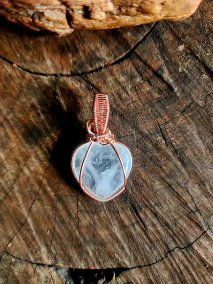 Copper Wire Wrap Crystal Clear Quartz Heart Copper Wire Wrapped Handmade Pendant