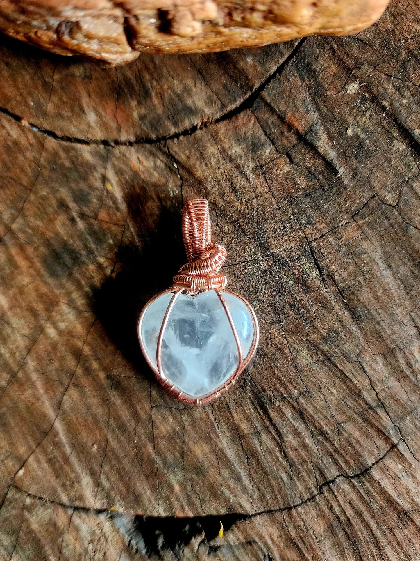 Copper Wire Wrap Crystal Clear Quartz Heart Copper Wire Wrapped Handmade Pendant