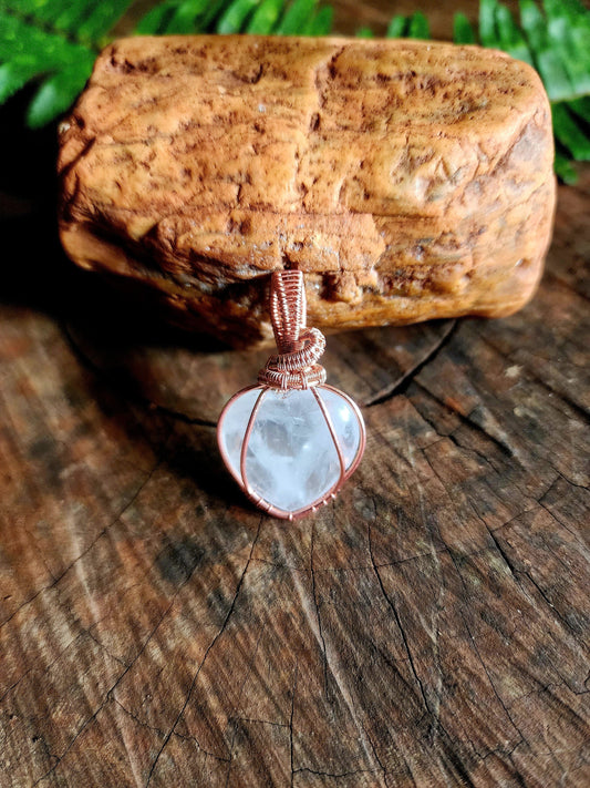 Copper Wire Wrap Crystal Clear Quartz Heart Copper Wire Wrapped Handmade Pendant