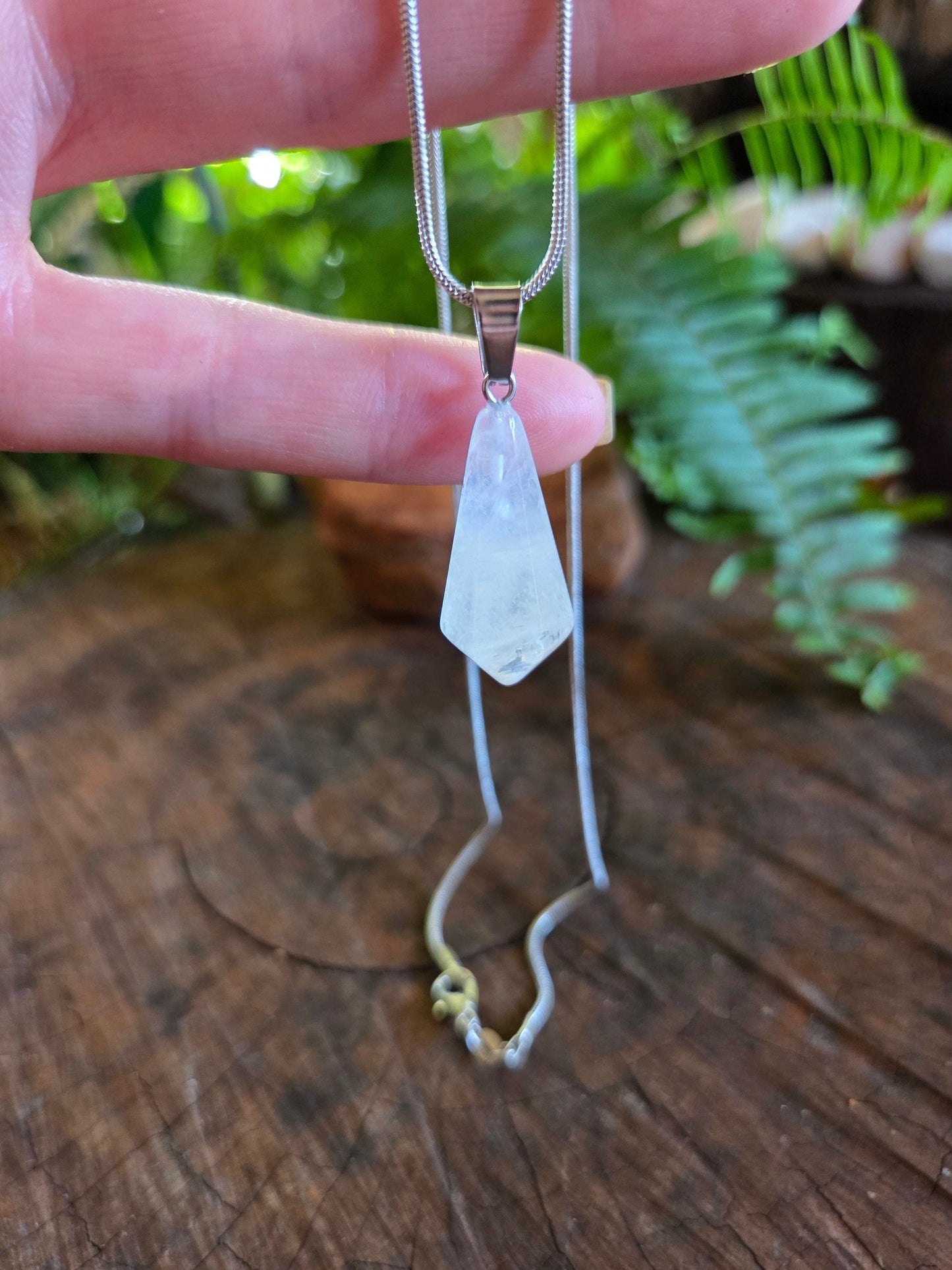 Jewellery Clear Quartz Hexagon Silver Pendant Necklace