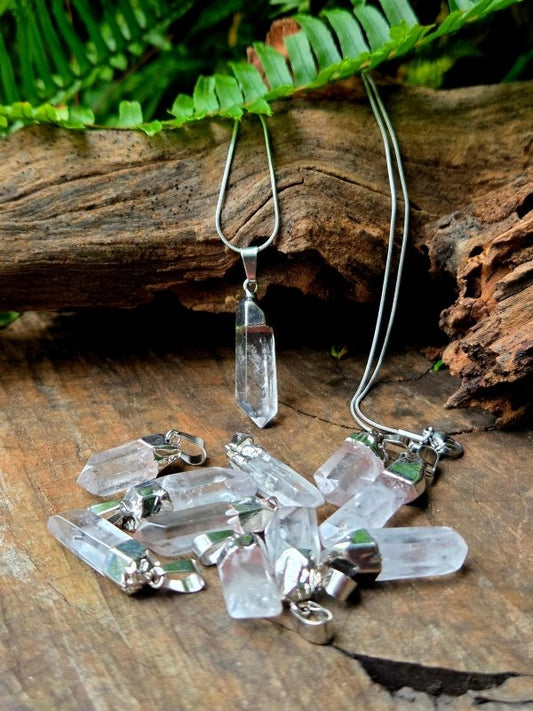 Clear Quartz Point Pendant Necklace Silver - Jewellery Australia
