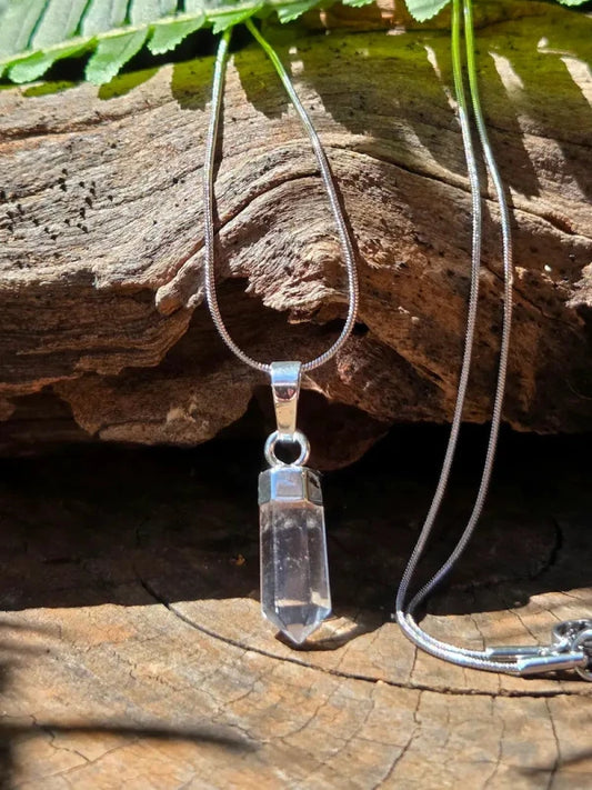 Clear Quartz Point Silver Pendant Necklace - Jewellery Australia