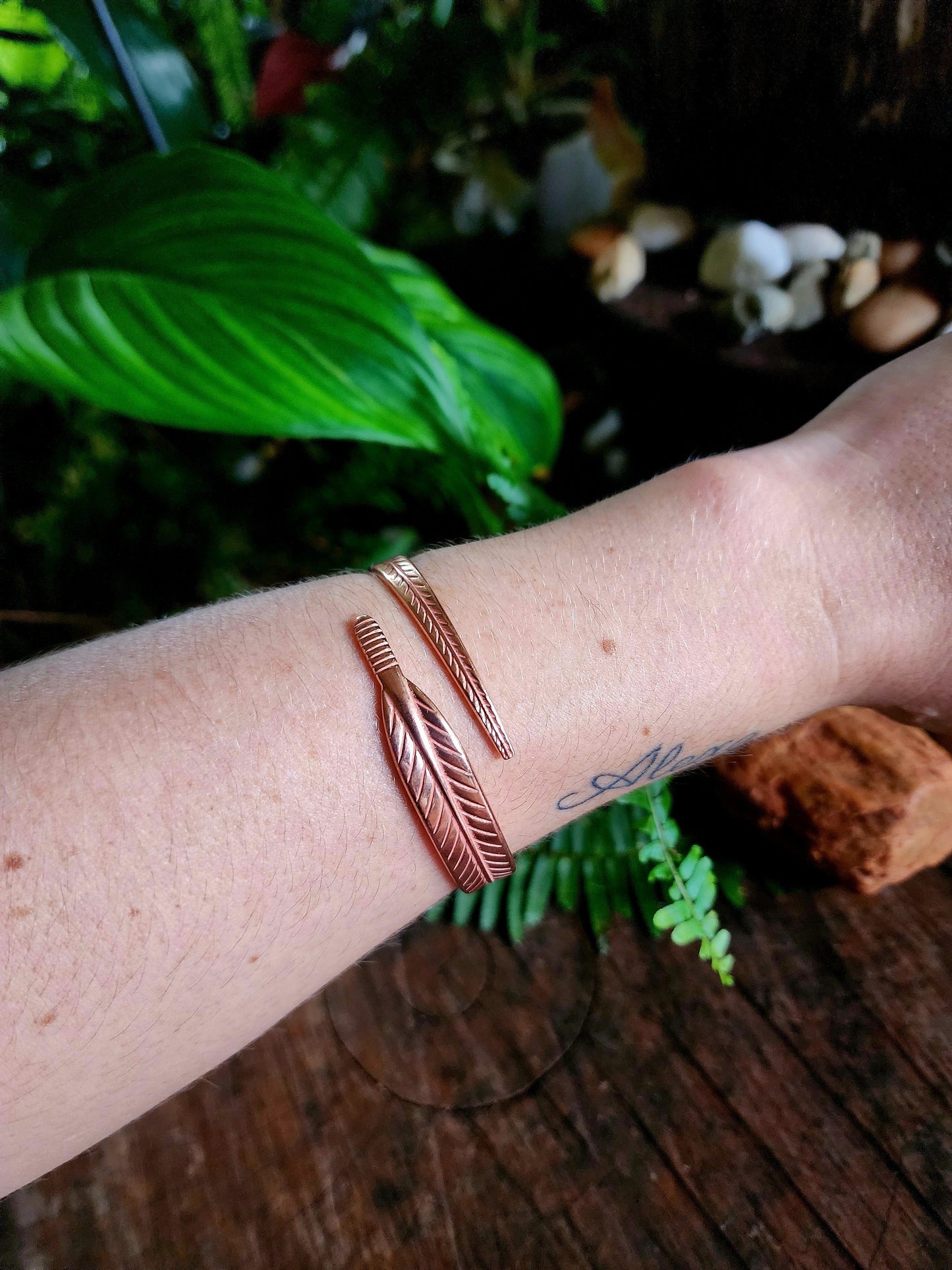 Pure Copper Cuff Bracelet - Feather/Leaf