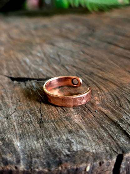 Copper Copper Magnetic Hammered Adjustable Ring 2mm