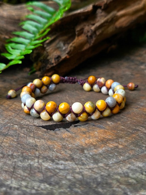 Crazy Lace Agate Crystal Bracelet – Adjustable 6mm Beaded Macrame - Jewellery Australia