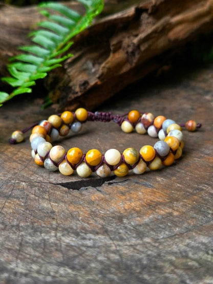 Crazy Lace Agate Crystal Bracelet – Adjustable 6mm Beaded Macrame - Jewellery Australia