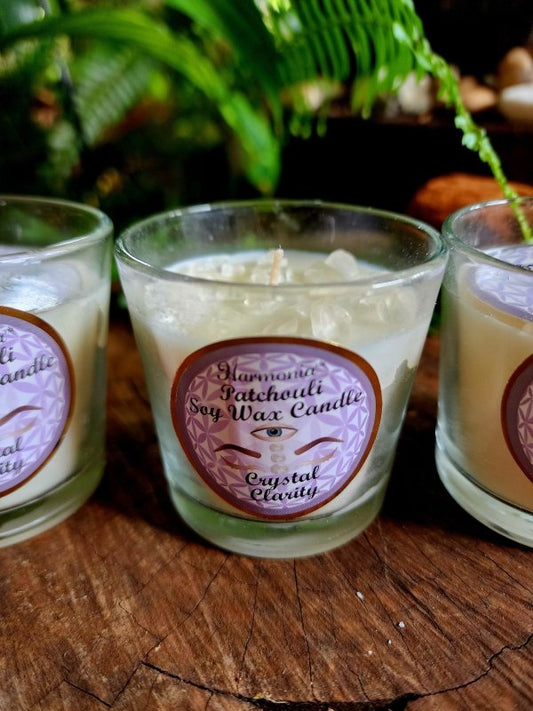Crystal Votive Soy Candle - Clarity - Quartz & Patchouli - Crystals Australia