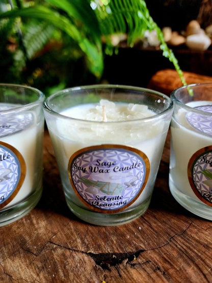 Crystal Votive Soy Candle - Cleansing - Selenite & Sage - Crystals Australia