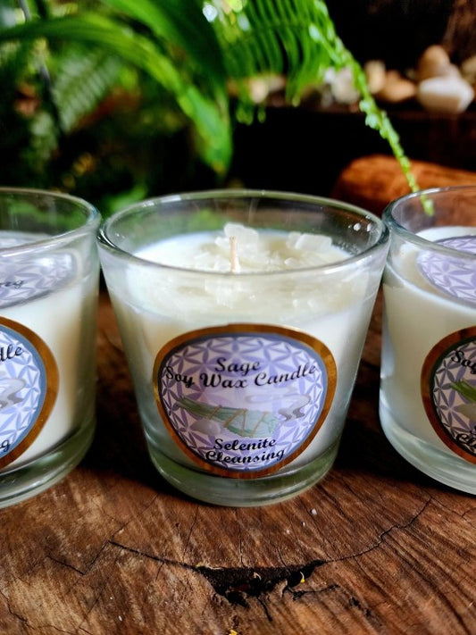 Crystal Votive Soy Candle - Cleansing - Selenite & Sage - Crystals Australia