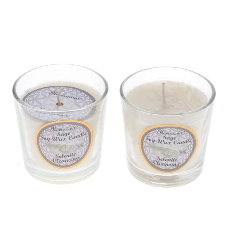 Crystal Votive Soy Candle - Cleansing - Selenite & Sage - Crystals Australia