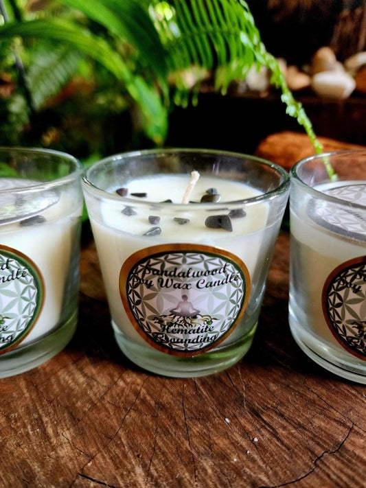 Crystal Votive Soy Candle - Grounding - Hematite & Sandalwood - Crystals Australia