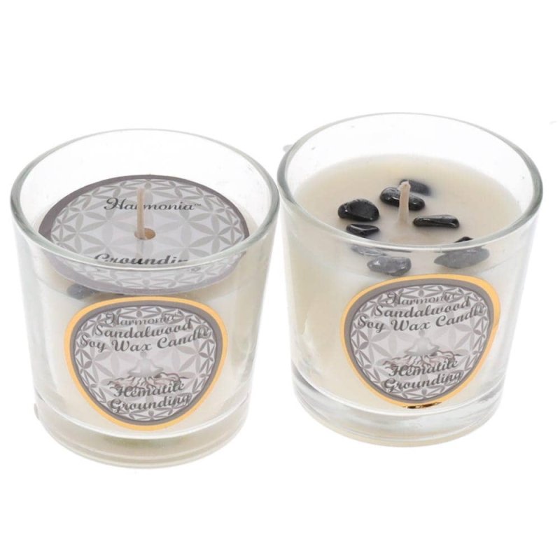 Crystal Votive Soy Candle - Grounding - Hematite & Sandalwood - Crystals Australia