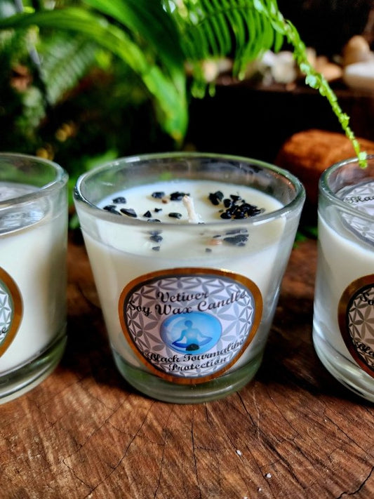 Crystal Votive Soy Candle - Protection - Tourmaline & Vetiver - Crystals Australia