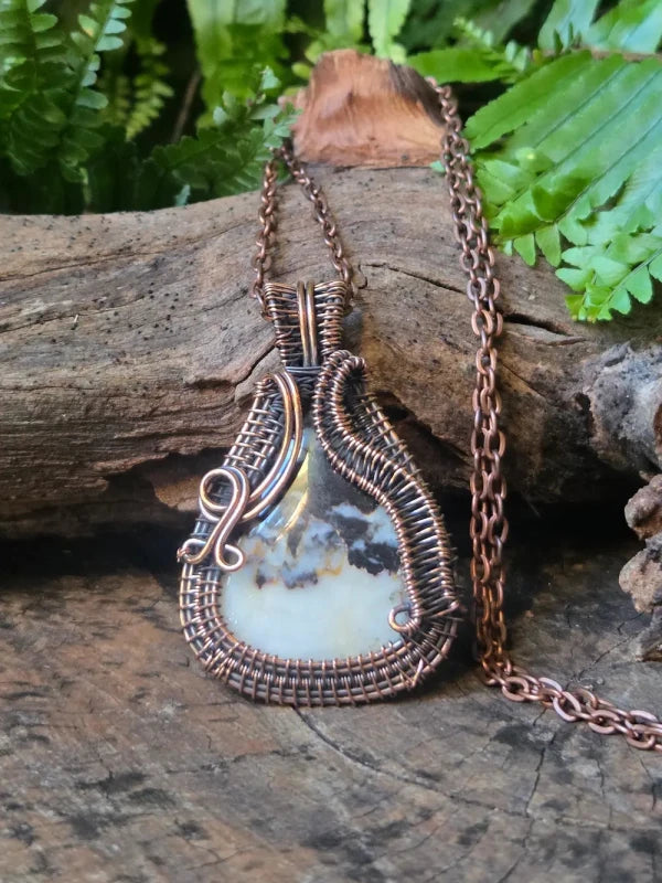 Dendritic Opal Copper Wire Wrapped Handmade Pendant Necklace - Jewellery Australia