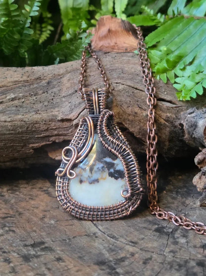 Dendritic Opal Copper Wire Wrapped Handmade Pendant Necklace - Jewellery Australia
